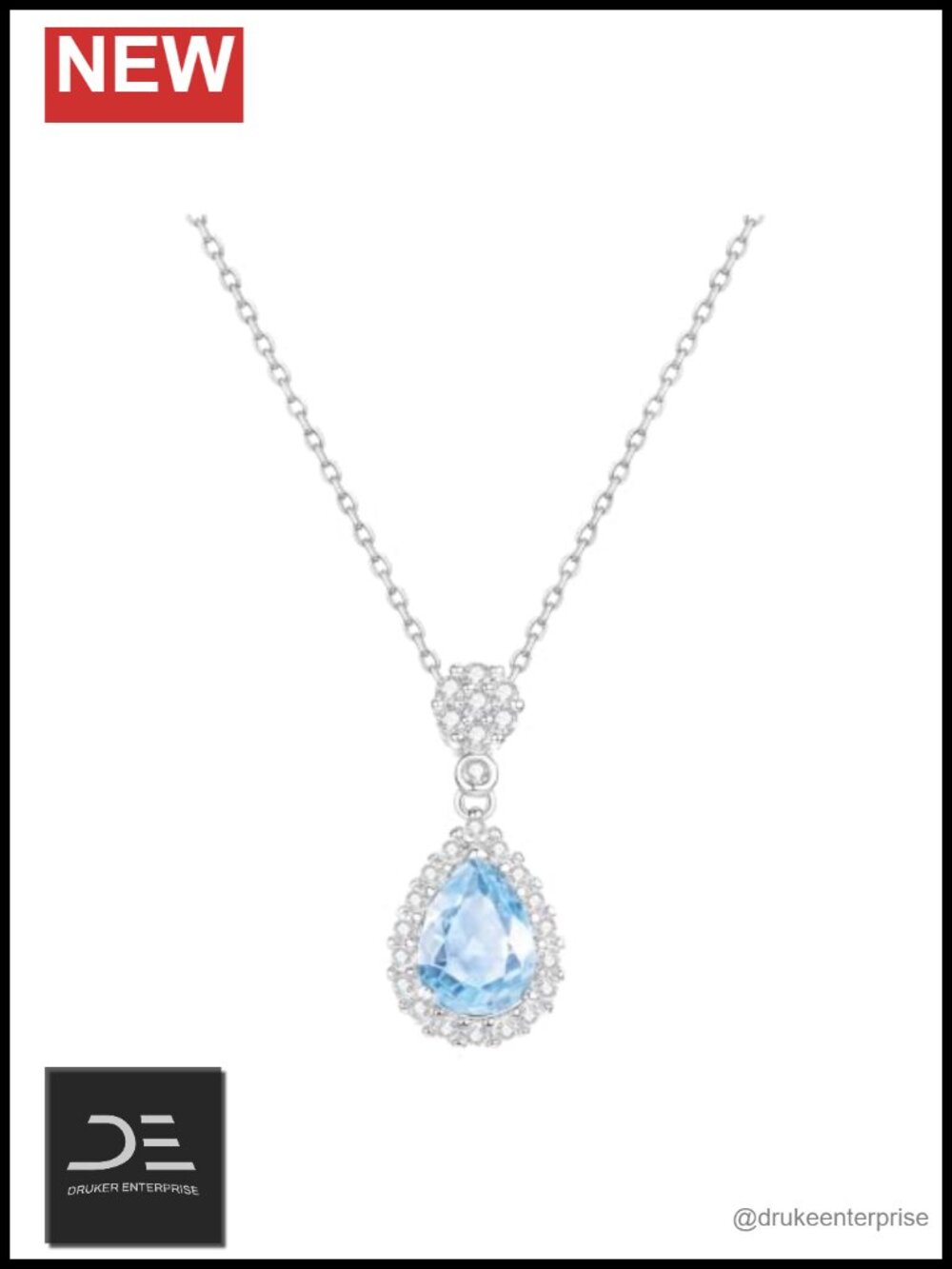 S925 Sterling Silver Blue Tear Drop Pendant Necklace, Anniversary Birthday Gift